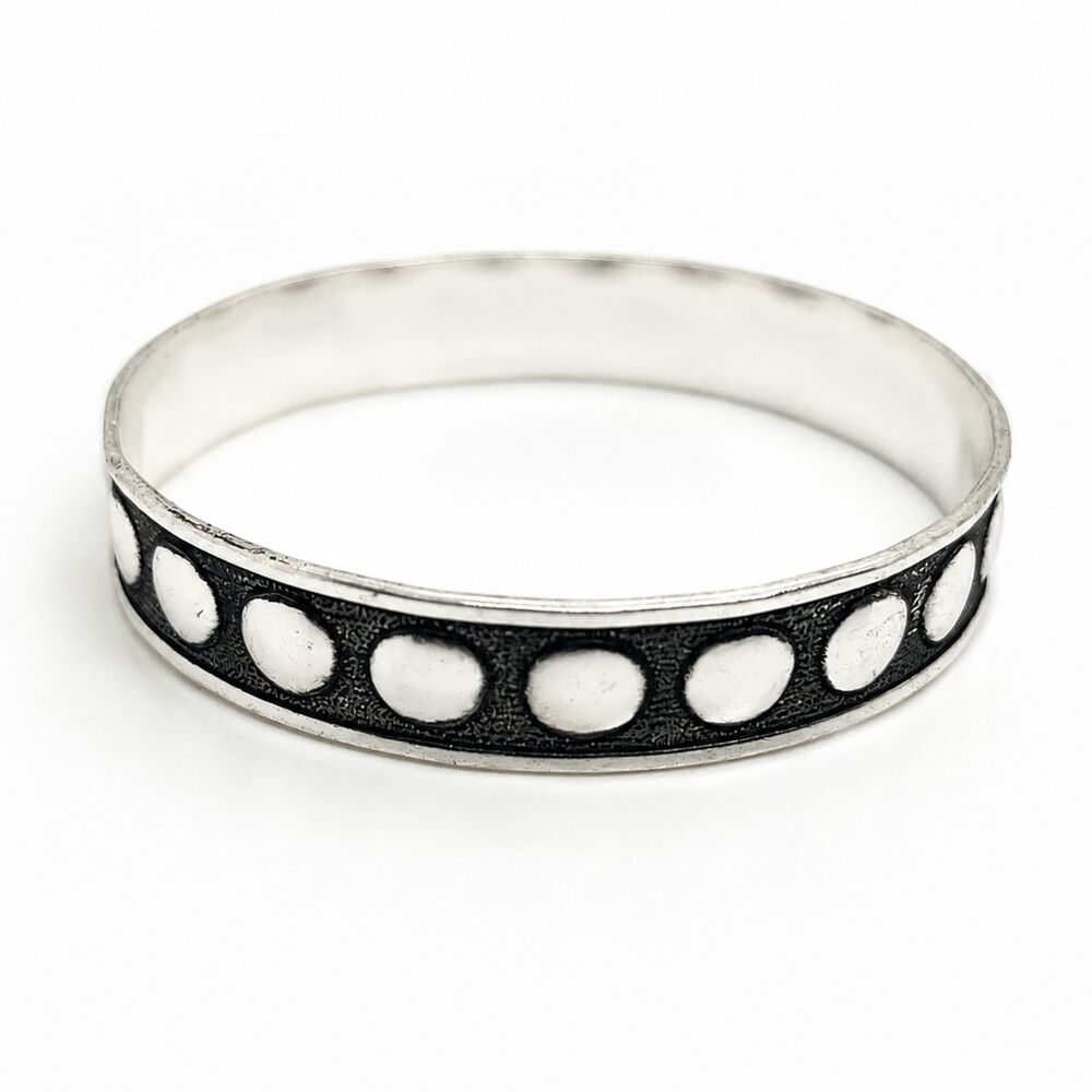 Wrangler Bangle Bracelet Black Enamel Silver Tone Studded Orb Mod Biker